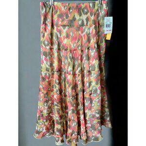 Chic Boho Womens Petite Multicolor Floral Lined A Line Skirt Ruby Rd NEW 10P